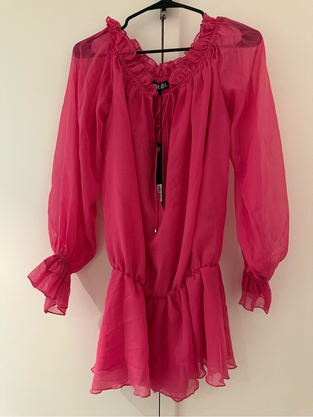 I AM GIA Jazmin Chiffon Bardot Plunge Tie Detailed Dress NWT - Picture 2 of 3